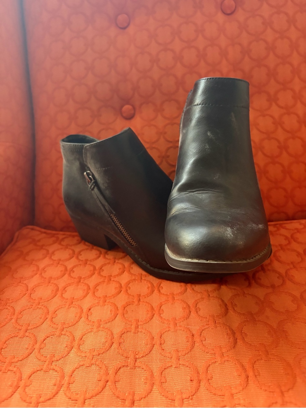 Women's Black Leather Wedge Ankle Bootie - Side Zip